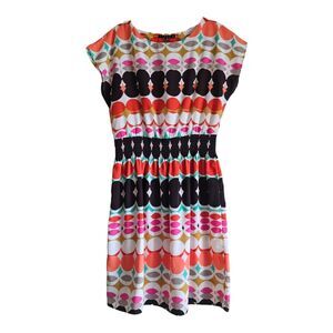 TIANA B Women's 8 Dress / Cover Up Geometric Multicolor Smocked Waist Quick Dry